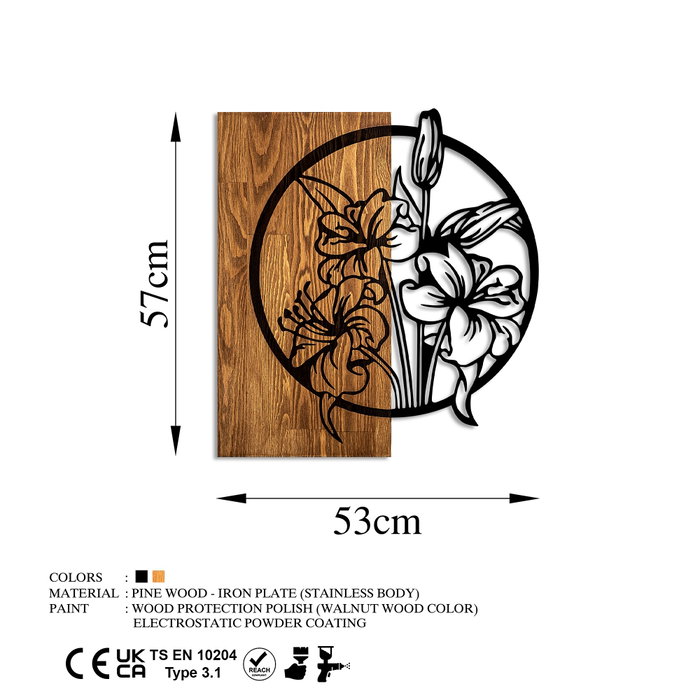 Wallity Flowers Escultura de pared en nogal y negro